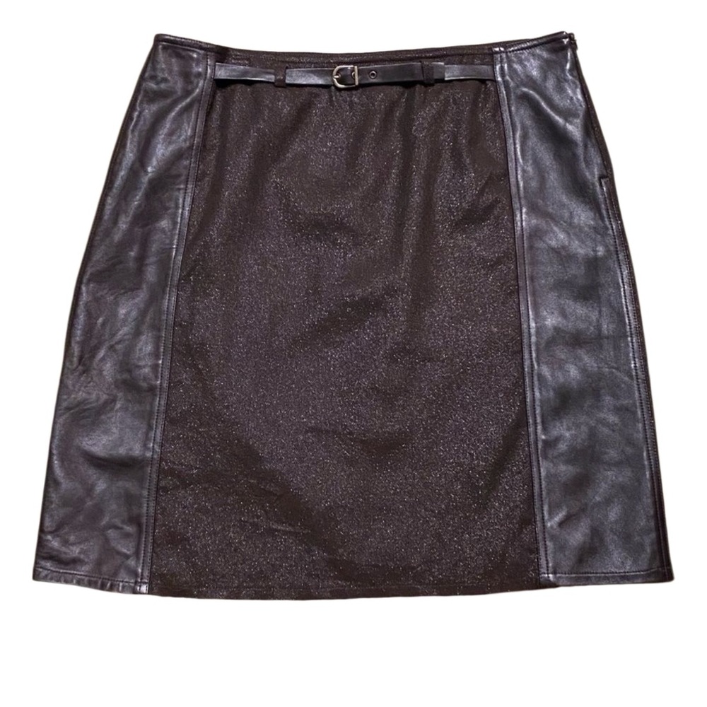 Leather Side Panels Pencil Skirt Brown Metallic Textile Buckle 14 Cynthia Steffe